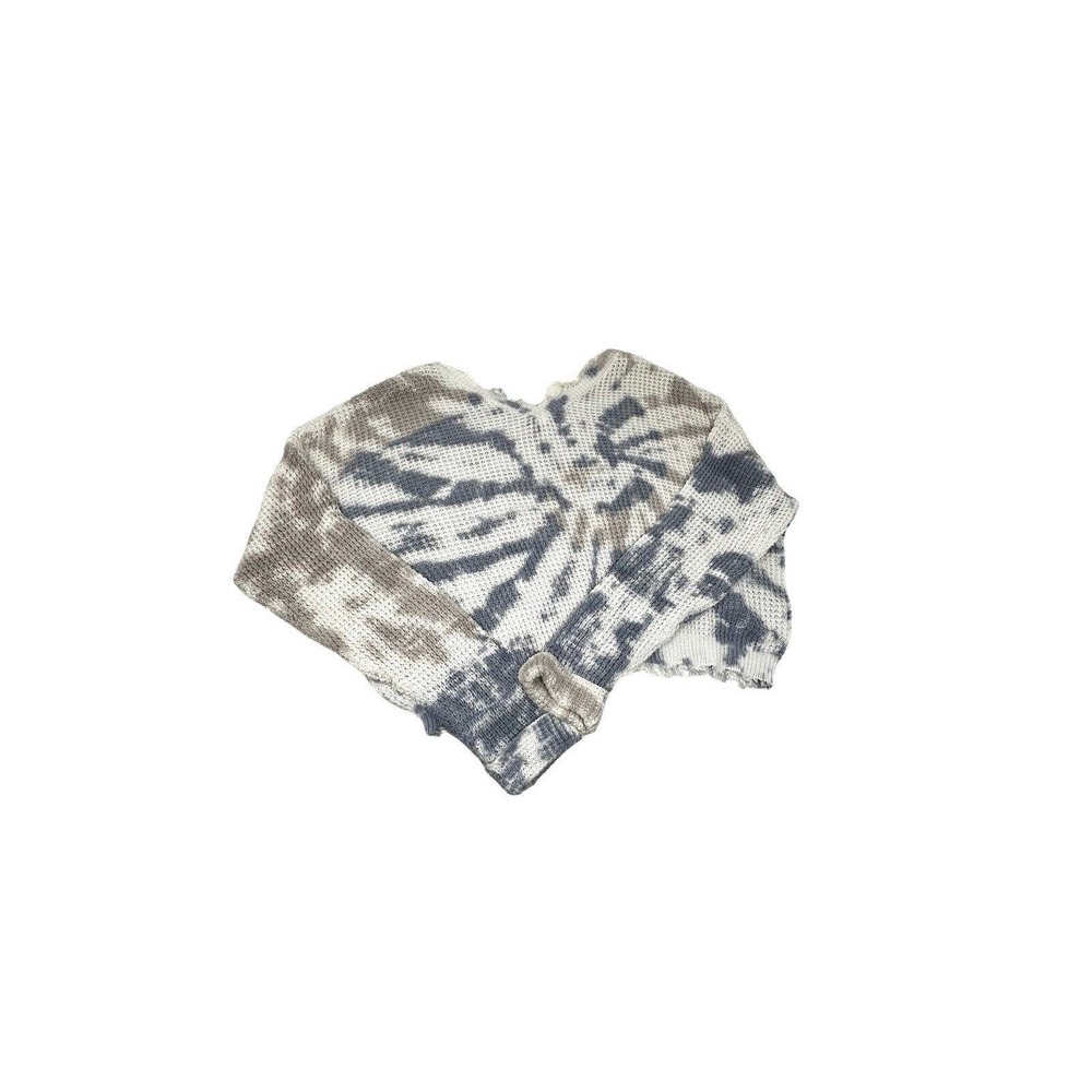 Women’s Sweater Tie Dye Large Jessica Simpson Crop Waffle Blue Top